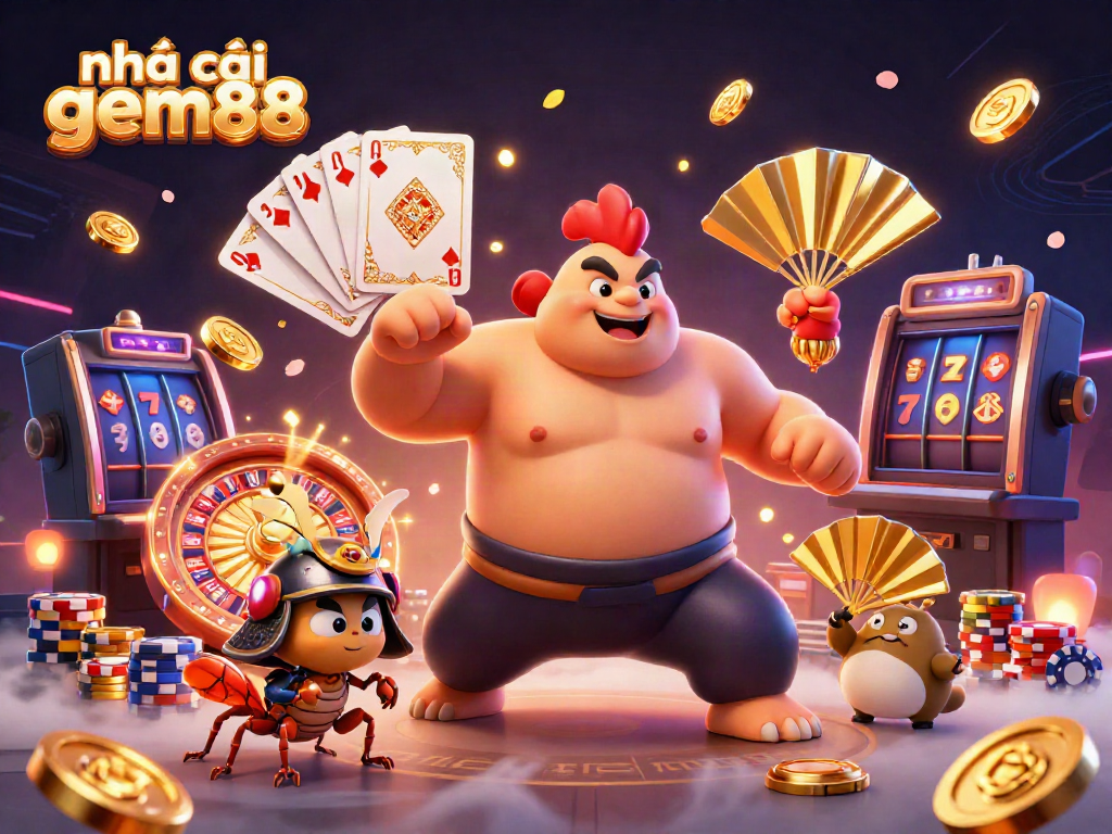 Experience thrilling gameplay at nhà cái gem88 with dynamic casino elements in a vibrant illustration