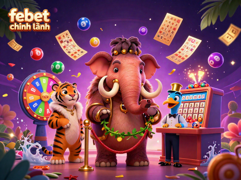 Experience excitement with febet chính hãng as VIP characters welcome guests to a dynamic casino scene.