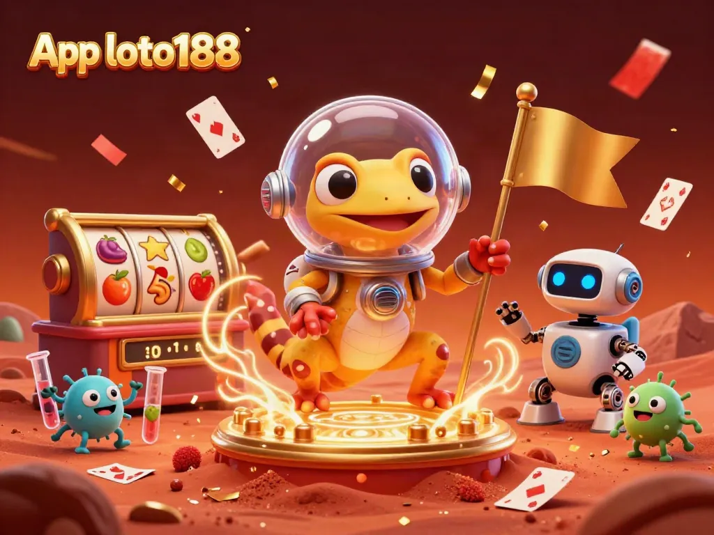Experience the excitement of App loto188 with a Martian gecko uncovering a golden casino adventure.