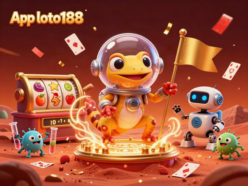 Experience the excitement of App loto188 with a Martian gecko uncovering a golden casino adventure.