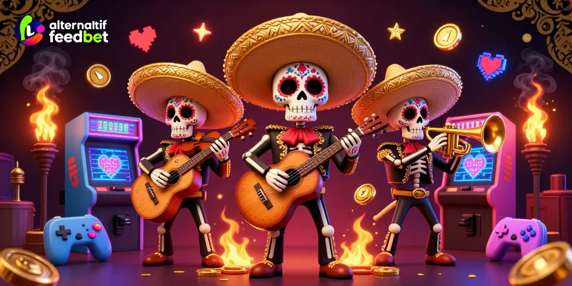 Experience vibrant gaming with link alternatif feedbet in this immersive casino scene featuring dynamic 3D mariachi characters.