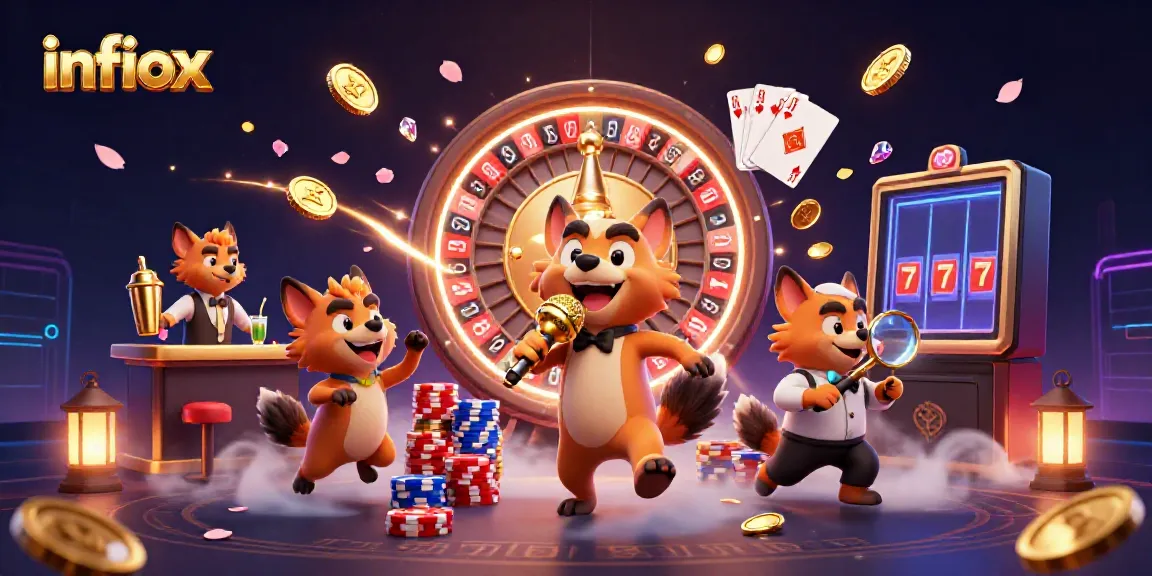 Experience the vibrant comedy casino scene with infiox's hyenas, a lively atmosphere of games and laughter.