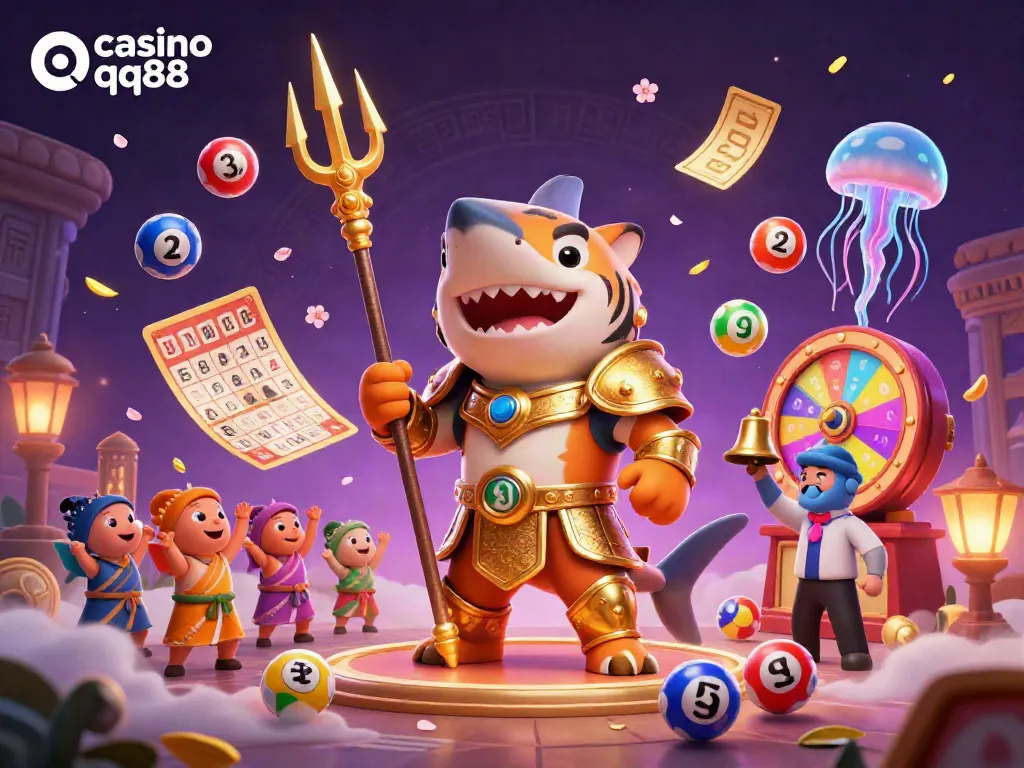 Experience excitement with the casino qq88 games illustrated through dynamic characters and elements.