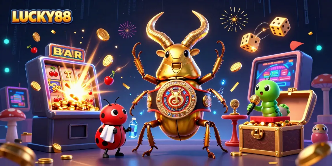Experience thrilling gameplay with LUCKY88, featuring vibrant 3D characters and jackpot excitement from a lively slot machine scene.