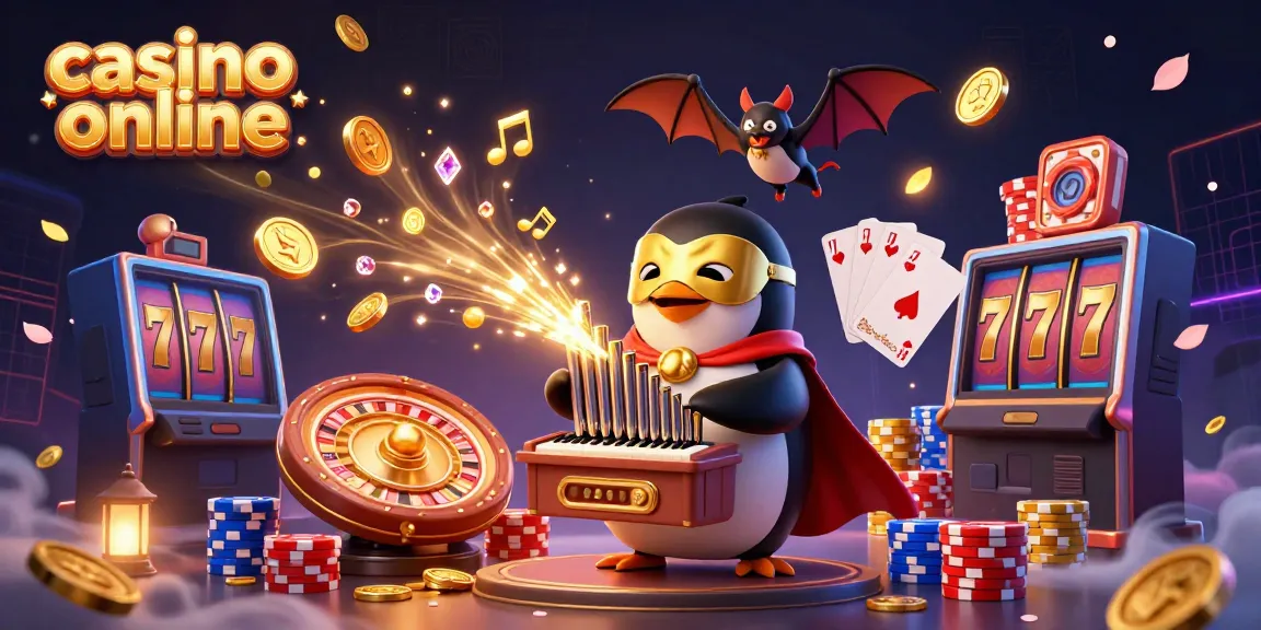 Experience thrilling gameplay at an animated casino online with a whimsical penguin and vibrant game elements.
