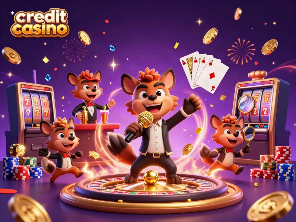 Engaging scene at a credit card casino showcasing hyenas, coins, and gaming elements.