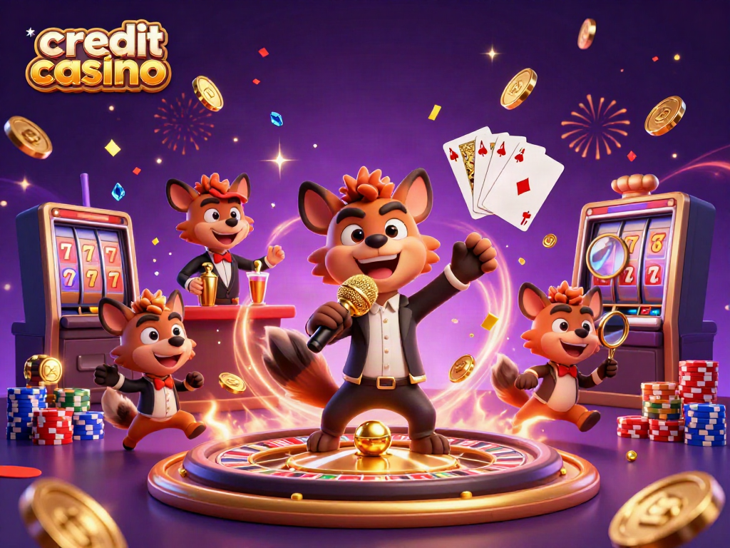 Engaging scene at a credit card casino showcasing hyenas, coins, and gaming elements.
