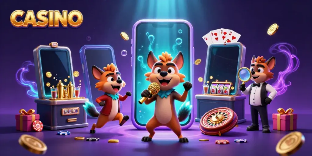 Hyenas in a vibrant CASINO club, showcasing comedy, cocktails, and gaming excitement.