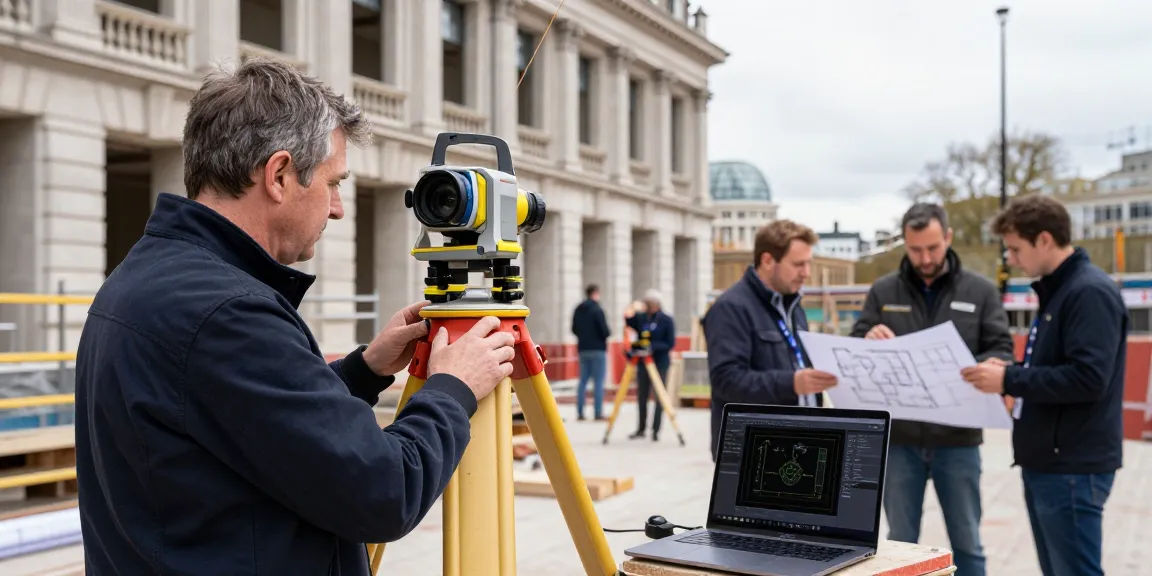 Measured building surveyors capturing precise dimensions on-site in London.